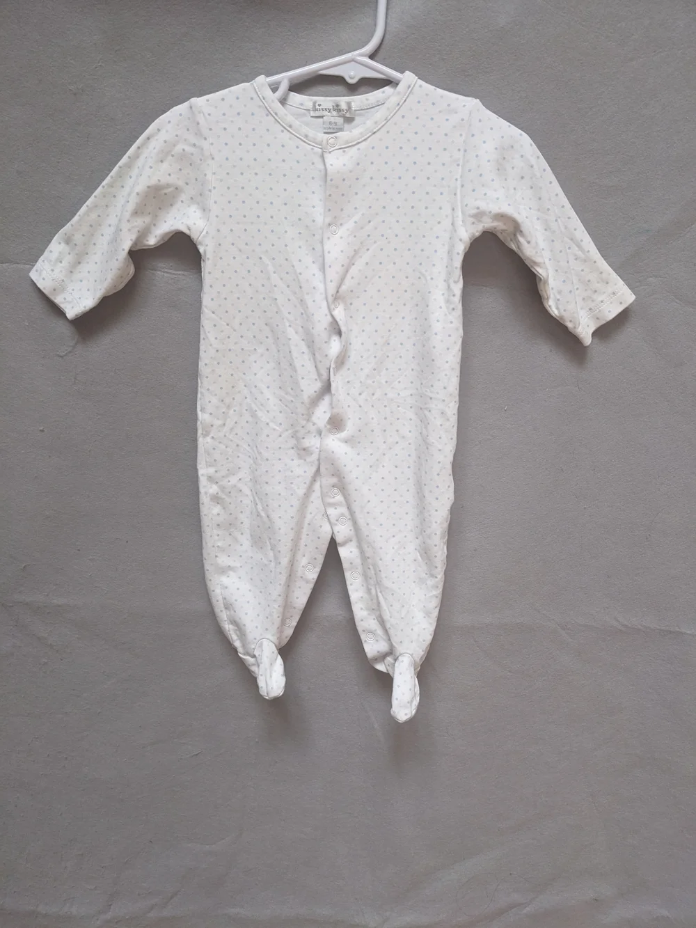 Kissy Kissy White Footed One-Piece with Tiny Blue Dot Print